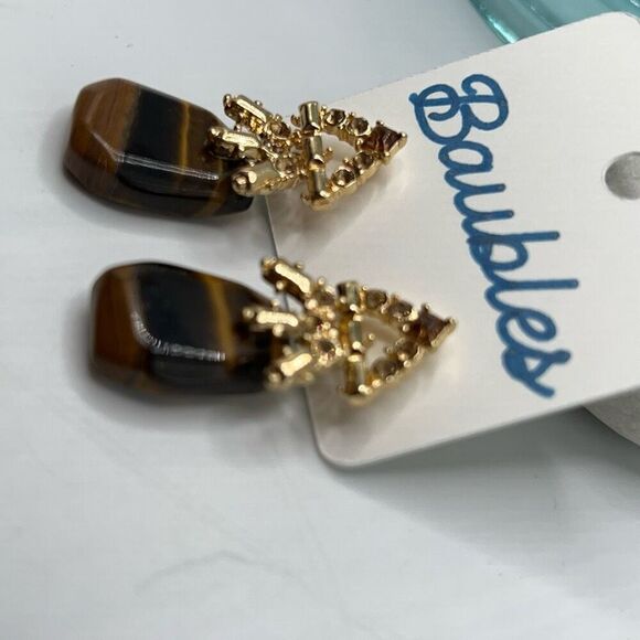 Baubles Gold Stone Tigers Eye Dangle Earring - Picture 5 of 6